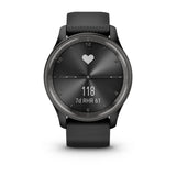 Garmin vívomove Trend Hybrid Smartwatch – Slate Stainless Steel Bezel with Black Case and Silicone Band