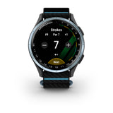 Garmin Approach J1 Junior GPS Golf Smartwatch – Cloud Blue Aluminum Bezel with Black/Azure ComfortFit Fabric Band