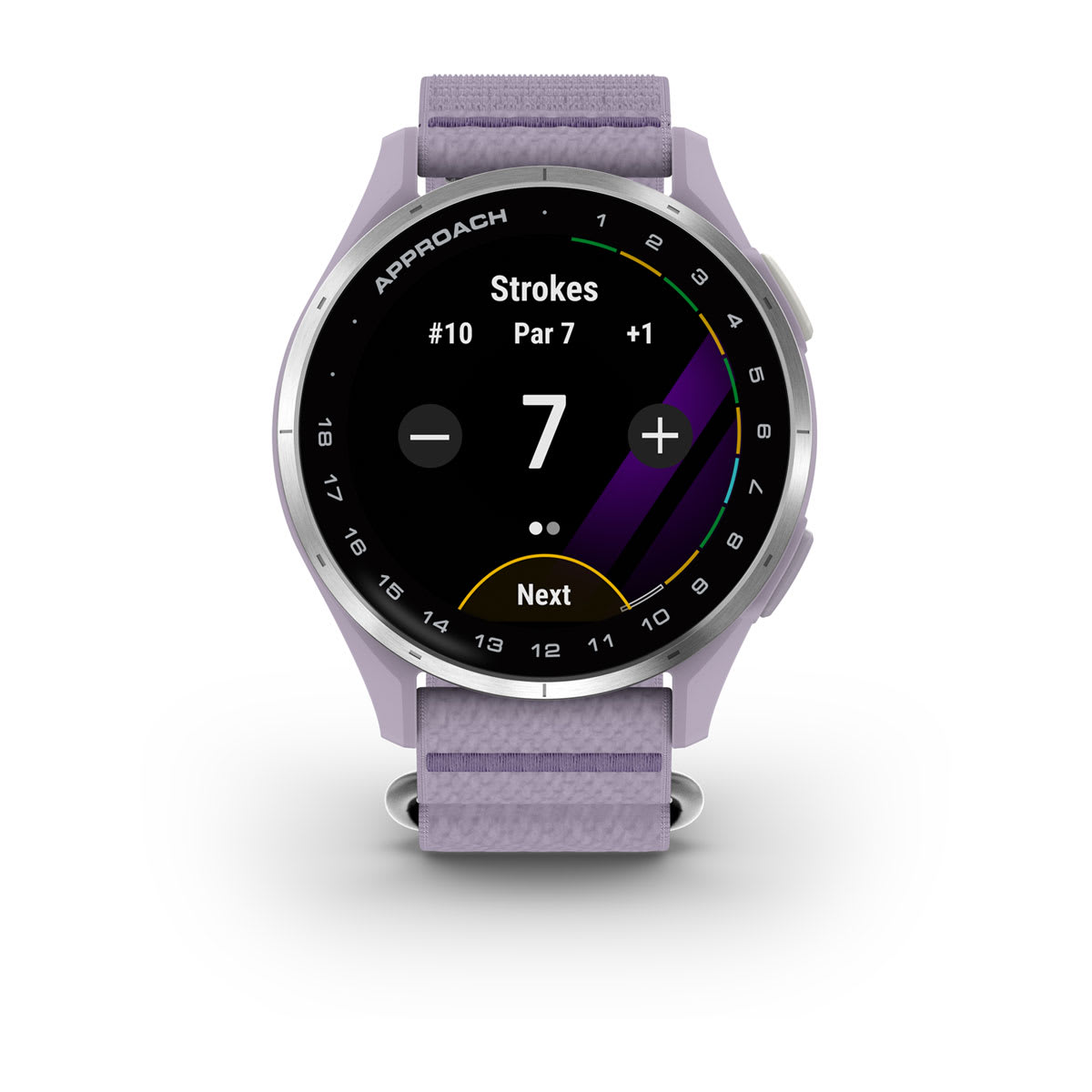 Garmin Approach J1 Junior GPS Golf Smartwatch – Silver Aluminum Bezel with Lilac ComfortFit Fabric Band