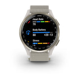 Garmin Approach S44 and S50 GPS Golf Smartwatch – S50: Golf & Fitness Features / Cream Gold Aluminum Bezel with Ivory Nylon Band
