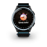 Garmin Approach J1 Junior GPS Golf Smartwatch – Cloud Blue Aluminum Bezel with Black/Azure ComfortFit Fabric Band