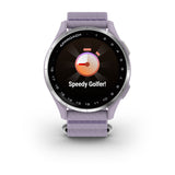 Garmin Approach J1 Junior GPS Golf Smartwatch – Silver Aluminum Bezel with Lilac ComfortFit Fabric Band