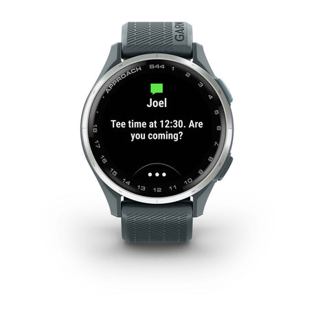 Garmin Approach S44 and S50 GPS Golf Smartwatch – S44: Golf Features / Silver Aluminum Bezel with Twilight Silicone Band