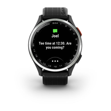 Garmin Approach S44 and S50 GPS Golf Smartwatch – S44: Golf Features / Silver Aluminum Bezel with Black Silicone Band