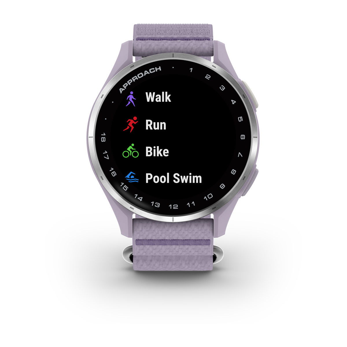 Garmin Approach J1 Junior GPS Golf Smartwatch – Silver Aluminum Bezel with Lilac ComfortFit Fabric Band