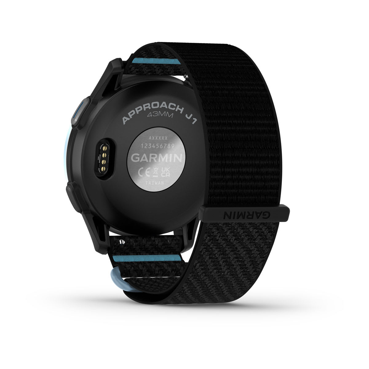Garmin Approach J1 Junior GPS Golf Smartwatch – Cloud Blue Aluminum Bezel with Black/Azure ComfortFit Fabric Band