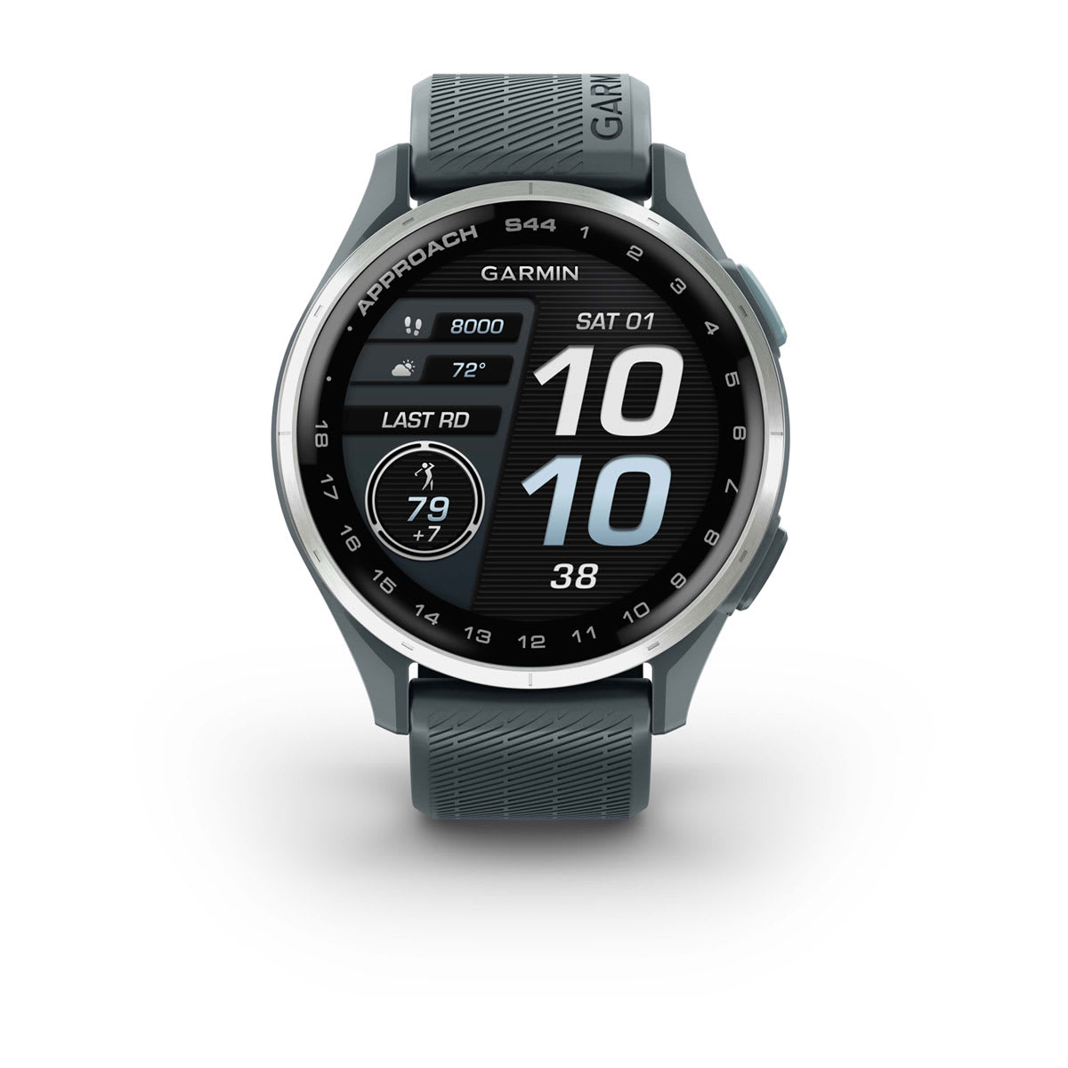 Garmin Approach S44 and S50 GPS Golf Smartwatch – S44: Golf Features / Silver Aluminum Bezel with Twilight Silicone Band