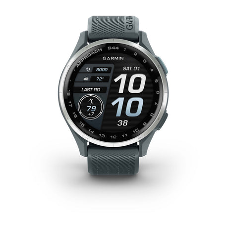 Garmin Approach S44 and S50 GPS Golf Smartwatch – S44: Golf Features / Silver Aluminum Bezel with Twilight Silicone Band