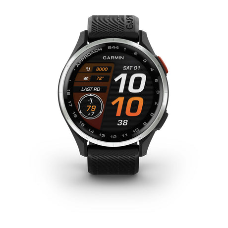 Garmin Approach S44 and S50 GPS Golf Smartwatch – S44: Golf Features / Silver Aluminum Bezel with Black Silicone Band