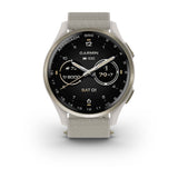 Garmin Approach S44 and S50 GPS Golf Smartwatch – S50: Golf & Fitness Features / Cream Gold Aluminum Bezel with Ivory Nylon Band