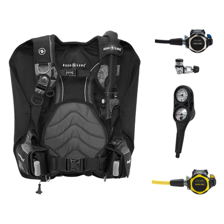 Aqualung Regulator + BCD Scuba Package – Dimension BCD Black/Charcoal + Leg3nd Regulator + Leg3nd Octopus + 2-Gauge Console…