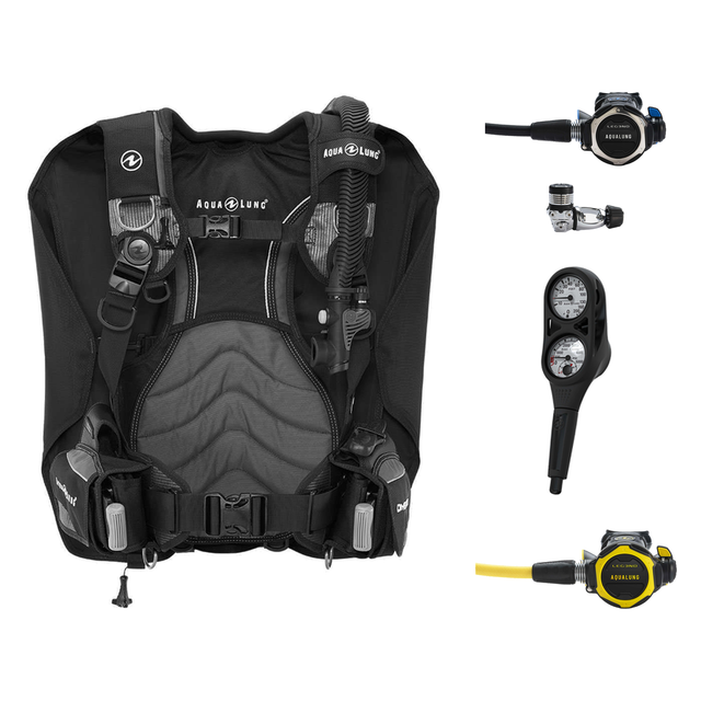 Aqualung Regulator + BCD Scuba Package – Dimension BCD Black/Charcoal + Leg3nd Regulator + Leg3nd Octopus + 2-Gauge Console…