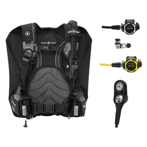 Aqualung Regulator + BCD Scuba Package – Dimension BCD Black/Charcoal + Leg3nd Regulator + Leg3nd Octopus + 2-Gauge Console
