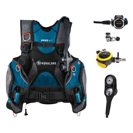 Aqualung Regulator + BCD Scuba Package – Pro HD Mens BCD + LEG3ND Regulator + Octopus + Console — Black/Petrol, Aqualung LEG…