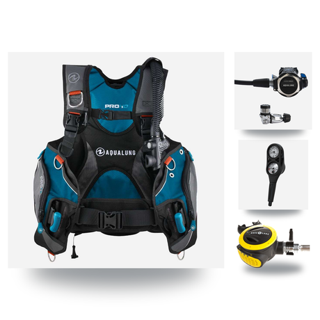 Aqualung Regulator + BCD Scuba Package – Pro HD Mens BCD + LEG3ND Regulator + Octopus + Console — Black/Petrol, Aqualung LEG…