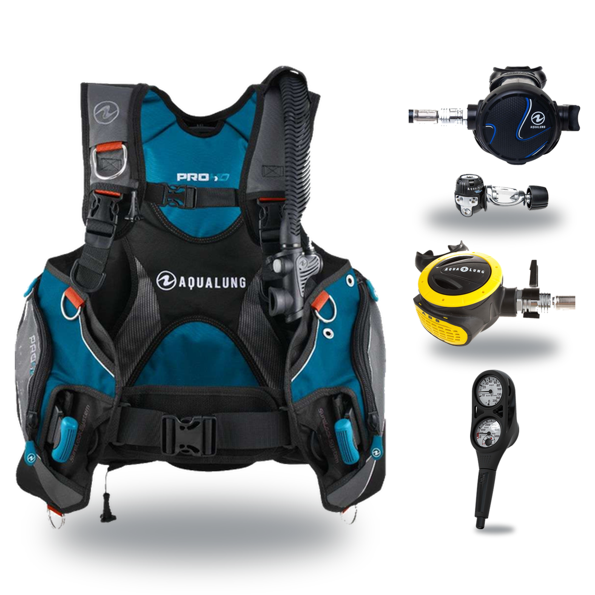 Aqualung Regulator + BCD Scuba Package – Pro HD Mens BCD + LEG3ND Regulator + Octopus + Console — Black/Petrol, Aqualung Tit…