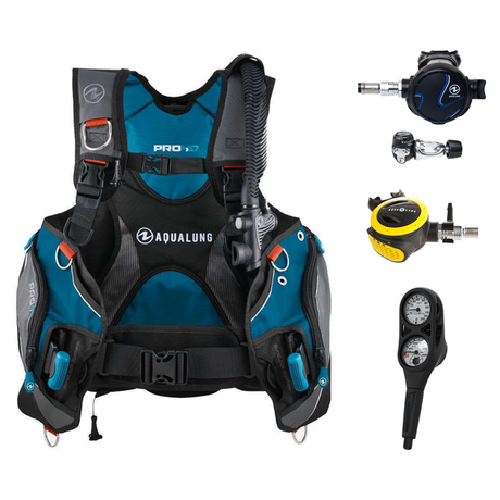 Aqualung Regulator + BCD Scuba Package – Pro HD Mens BCD + LEG3ND Regulator + Octopus + Console — Black/Petrol, Aqualung Tit…