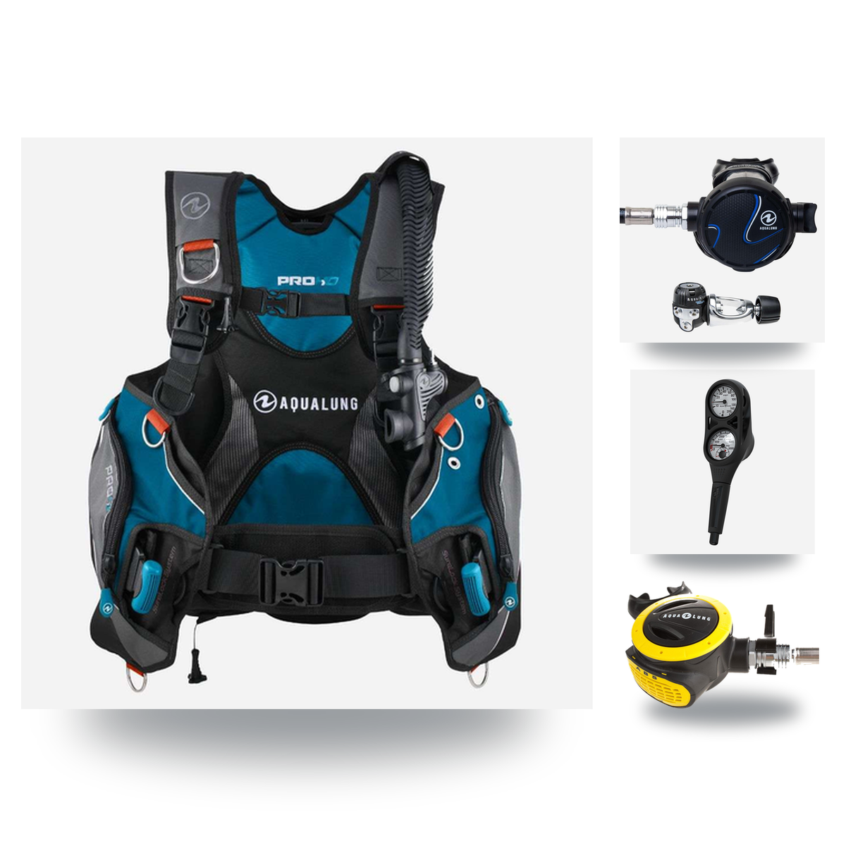 Aqualung Regulator + BCD Scuba Package – Pro HD Mens BCD + LEG3ND Regulator + Octopus + Console — Black/Petrol, Aqualung Tit…