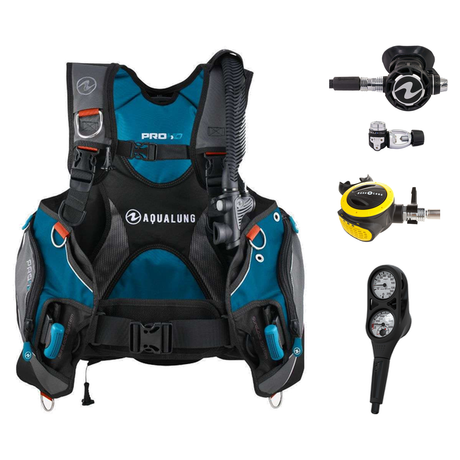 Aqualung Regulator + BCD Scuba Package – Pro HD Mens BCD + LEG3ND Regulator + Octopus + Console — Black/Petrol, Aqualung Hel…