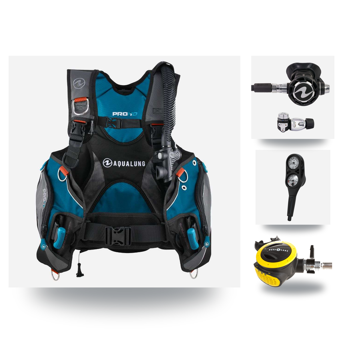 Aqualung Regulator + BCD Scuba Package – Pro HD Mens BCD + LEG3ND Regulator + Octopus + Console — Black/Petrol, Aqualung Hel…