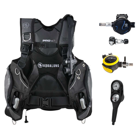 Aqualung Regulator + BCD Scuba Package – Pro HD Mens BCD + LEG3ND Regulator + Octopus + Console — Black/Grey, Aqualung Titan