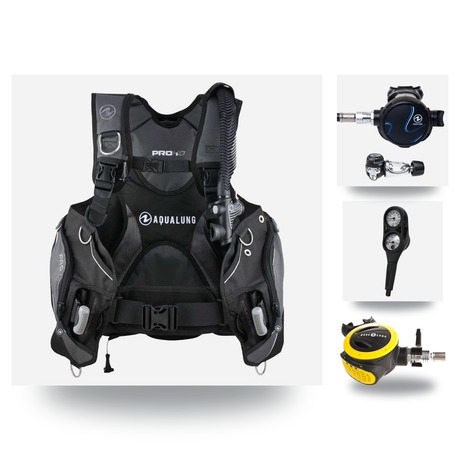 Aqualung Regulator + BCD Scuba Package – Pro HD Mens BCD + LEG3ND Regulator + Octopus + Console — Black/Grey, Aqualung Titan