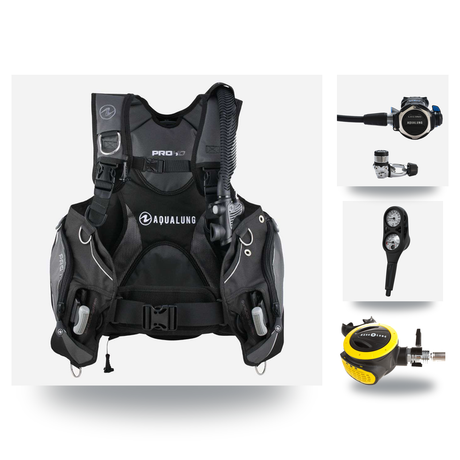Aqualung Regulator + BCD Scuba Package – Pro HD Mens BCD + LEG3ND Regulator + Octopus + Console — Black/Grey, Aqualung LEG3ND