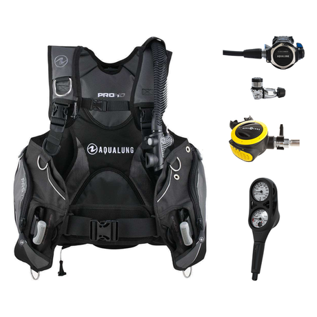 Aqualung Regulator + BCD Scuba Package – Pro HD Mens BCD + LEG3ND Regulator + Octopus + Console — Black/Grey, Aqualung LEG3ND