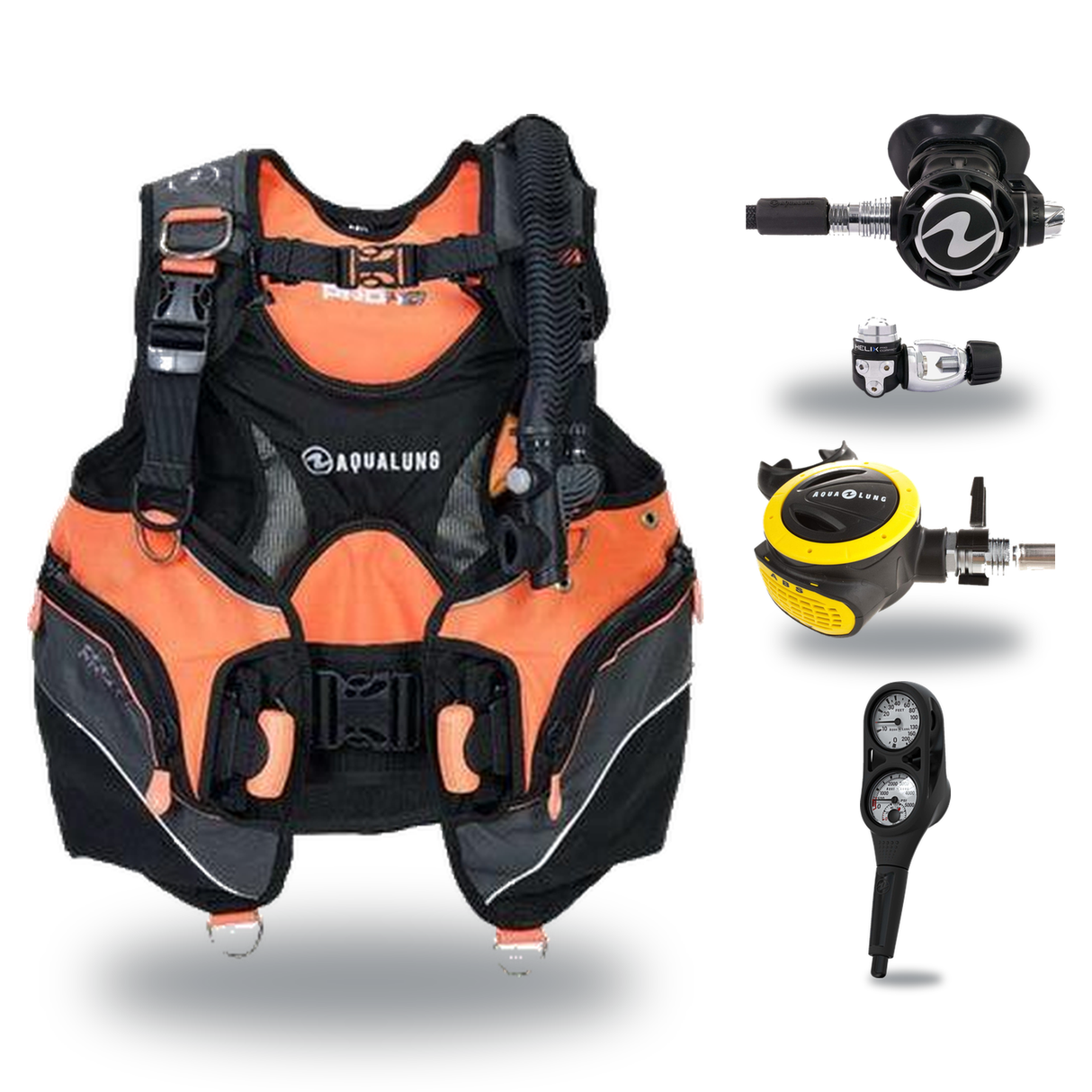 Aqualung Regulator + BCD Scuba Package – Pro HD Womens BCD + LEG3ND Regulator + Octopus + Console — Black/Coral, Aqualung He…