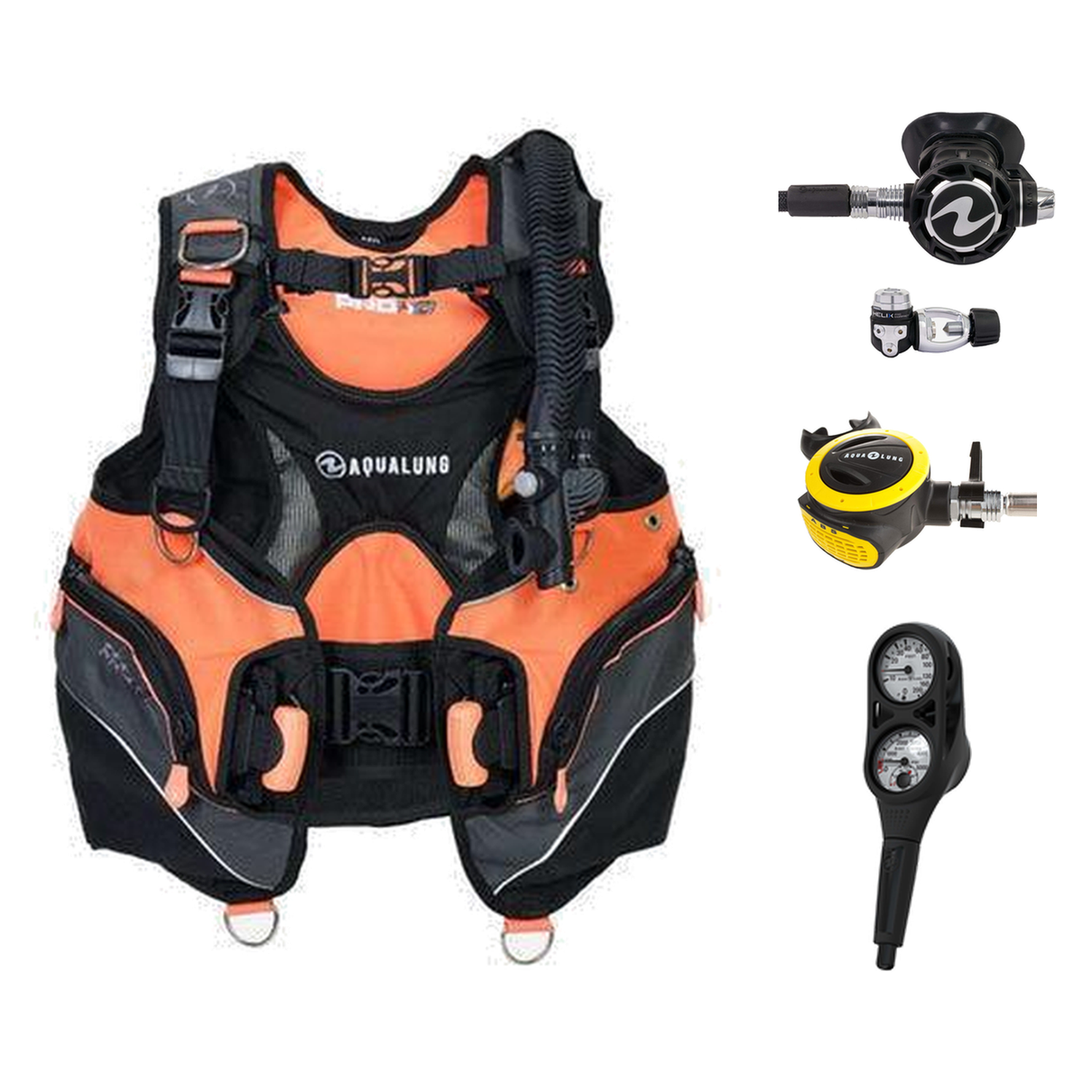 Aqualung Regulator + BCD Scuba Package – Pro HD Womens BCD + LEG3ND Regulator + Octopus + Console — Black/Coral, Aqualung He…