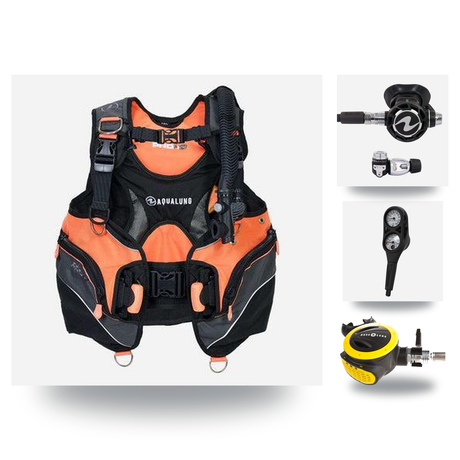 Aqualung Regulator + BCD Scuba Package – Pro HD Womens BCD + LEG3ND Regulator + Octopus + Console — Black/Coral, Aqualung He…