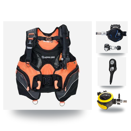 Aqualung Regulator + BCD Scuba Package – Pro HD Womens BCD + LEG3ND Regulator + Octopus + Console — Black/Coral, Aqualung Ti…
