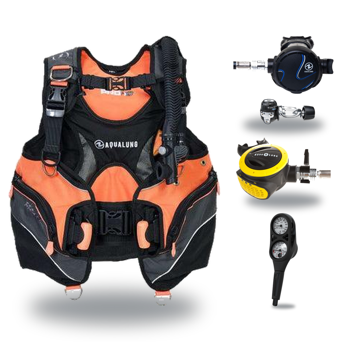 Aqualung Regulator + BCD Scuba Package – Pro HD Womens BCD + LEG3ND Regulator + Octopus + Console — Black/Coral, Aqualung Ti…