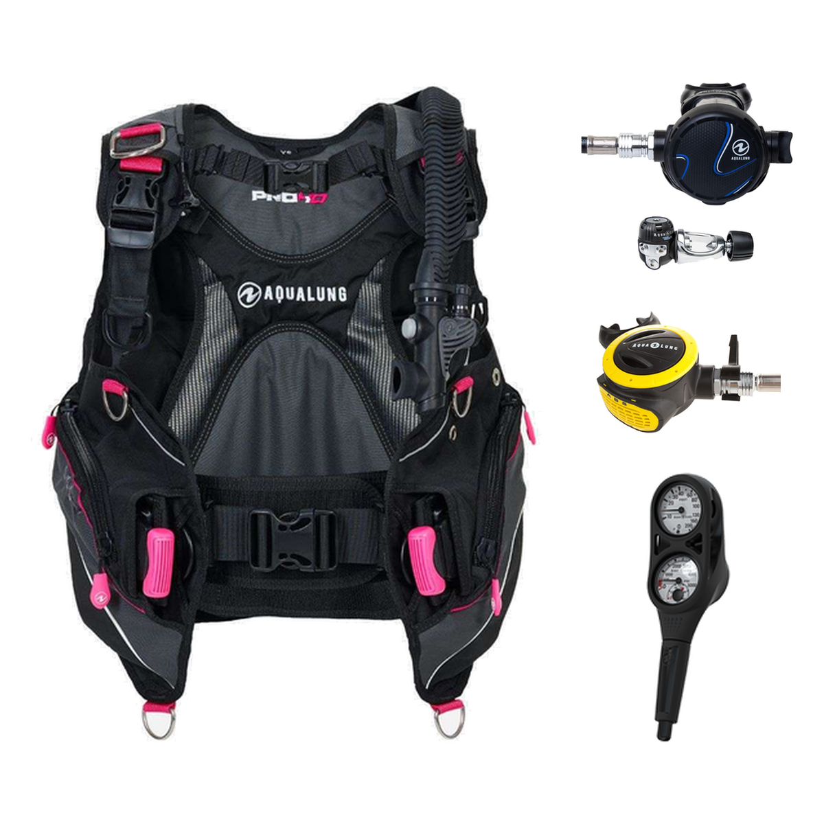 Aqualung Regulator + BCD Scuba Package – Pro HD Womens BCD + LEG3ND Regulator + Octopus + Console — Black/Pink, Aqualung Tit…