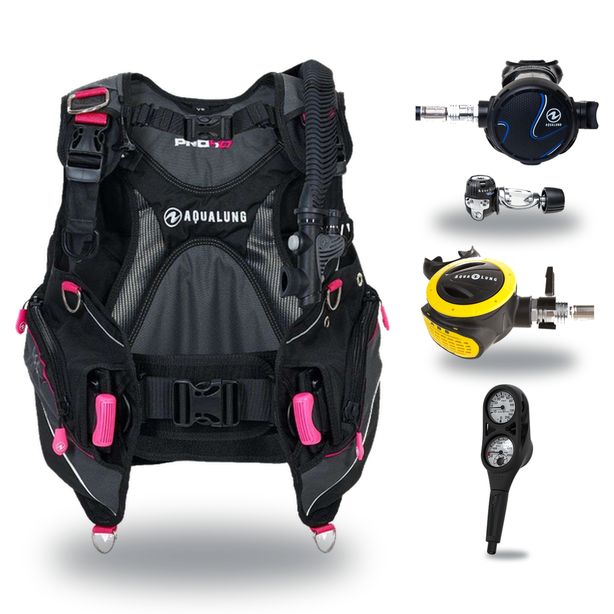 Aqualung Regulator + BCD Scuba Package – Pro HD Womens BCD + LEG3ND Regulator + Octopus + Console — Black/Pink, Aqualung Tit…