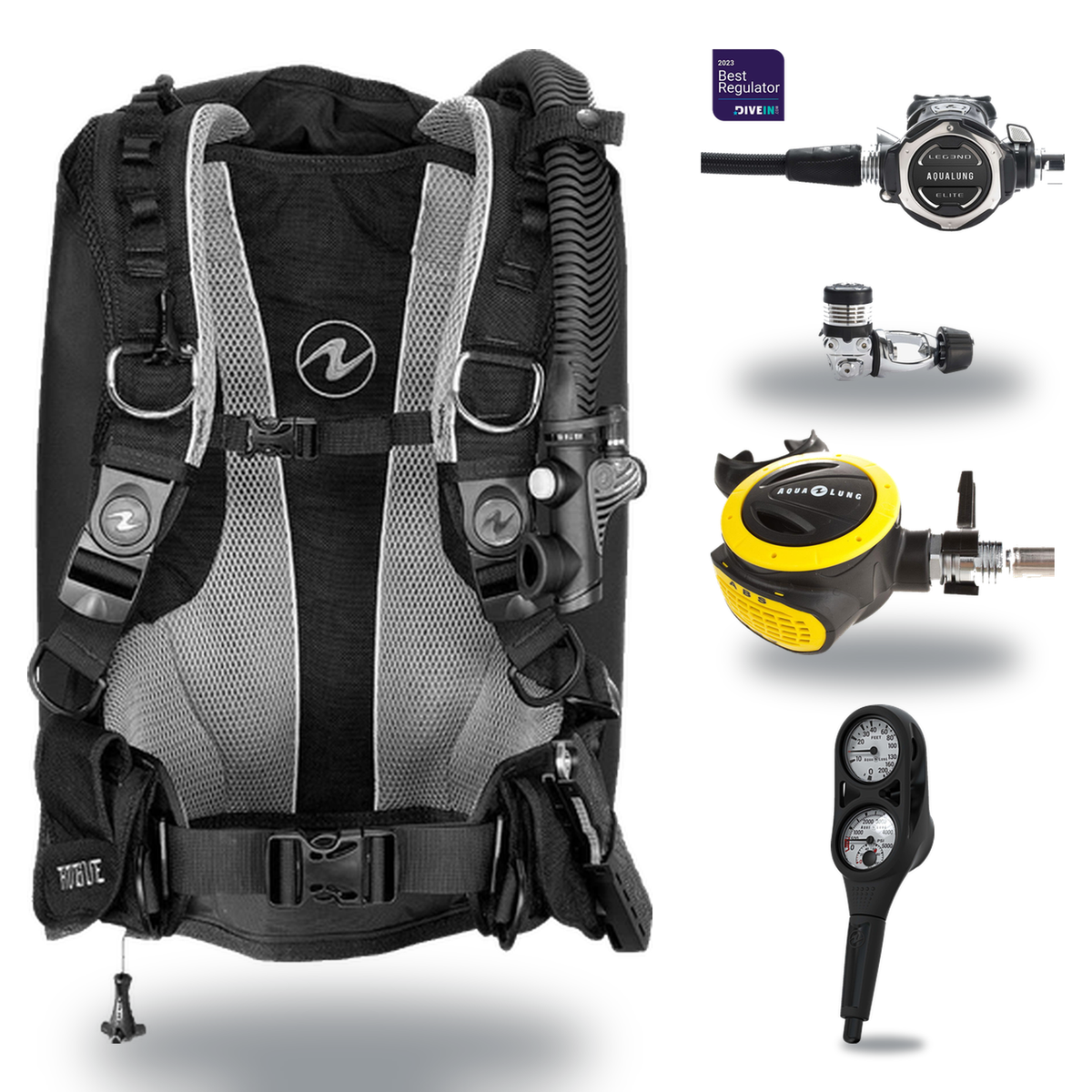 Aqualung Regulator + BCD Scuba Package – Rogue BCD + LEG3ND MBS Regulator + Octopus + Console — Aqualung LEG3ND Elite