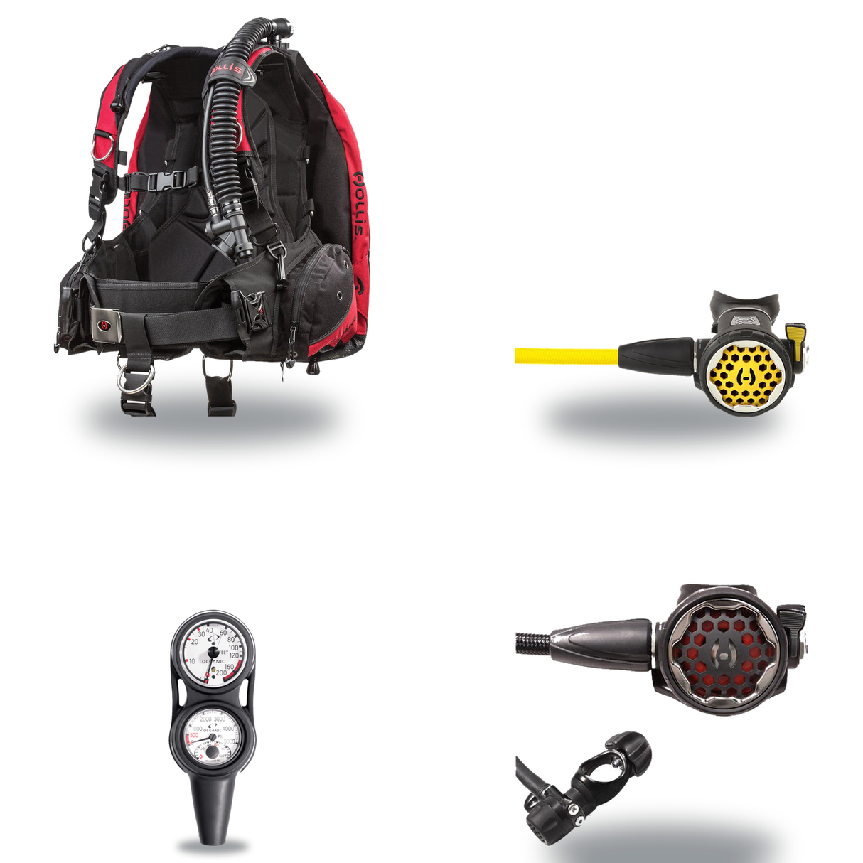 Hollis Regulator + BCD Scuba Package – HD-200 BCD + 150LX DC7 Regulator + 150LX Stainless Steel Octopus + Maxdepth Gauge Con…