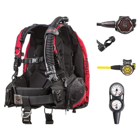 Hollis Regulator + BCD Scuba Package – HD-200 BCD + 150LX DC7 Regulator + 150LX Stainless Steel Octopus + Maxdepth Gauge Console