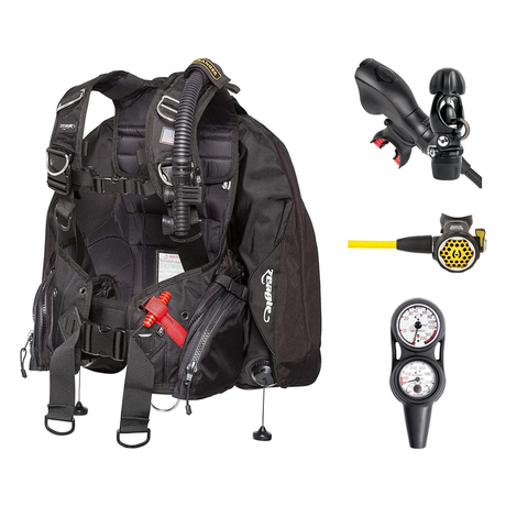 Hollis Regulator + BCD Scuba Package – HD-200 BCD + 150LX DC7 Regulator + 150LX Stainless Steel Octopus + Maxdepth Gauge Con…