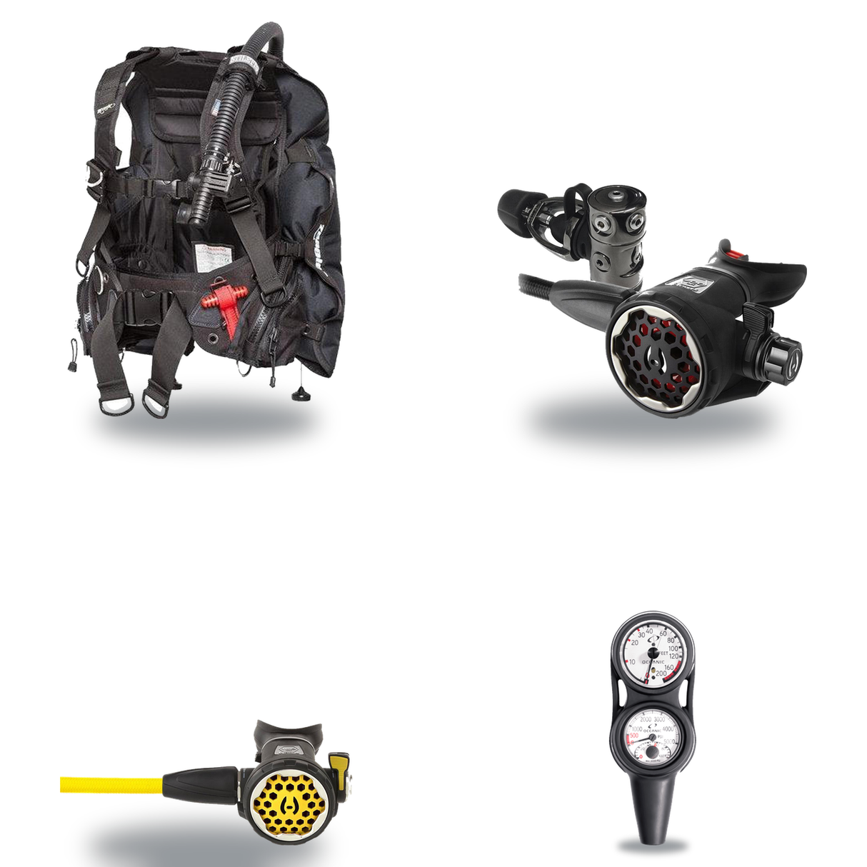 Hollis Regulator + BCD Scuba Package – HD-200 BCD + 150LX DC7 Regulator + 150LX Stainless Steel Octopus + Maxdepth Gauge Con…