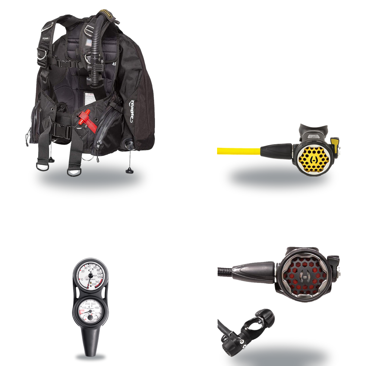 Hollis Regulator + BCD Scuba Package – HD-200 BCD + 150LX DC7 Regulator + 150LX Stainless Steel Octopus + Maxdepth Gauge Con…