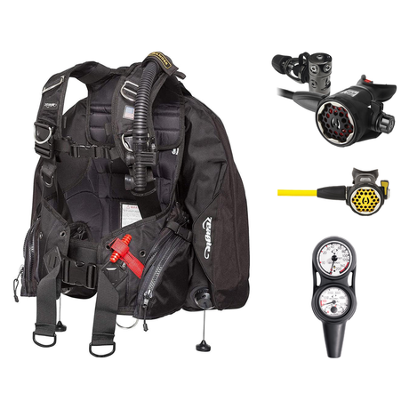 Hollis Regulator + BCD Scuba Package – HD-200 BCD + 150LX DC7 Regulator + 150LX Stainless Steel Octopus + Maxdepth Gauge Con…