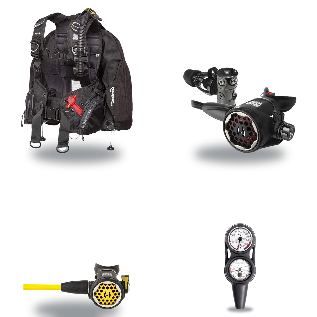 Hollis Regulator + BCD Scuba Package – HD-200 BCD + 150LX DC7 Regulator + 150LX Stainless Steel Octopus + Maxdepth Gauge Con…