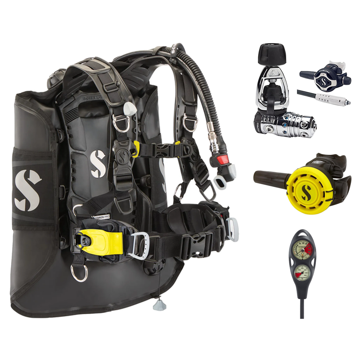 Scubapro Regulator + BCD Scuba Package – Hydros Pro 2 (Mini Monorail) BCD + MK25 EVO/S620 Ti Regulator + R105 Octopus + 2-Ga…