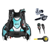 Mares Regulator + BCD Scuba Package – BCD Prestige She Dives Aqua/White + Atlas ADJ 62X TBP Regulator + Dual Octopus + Missi…