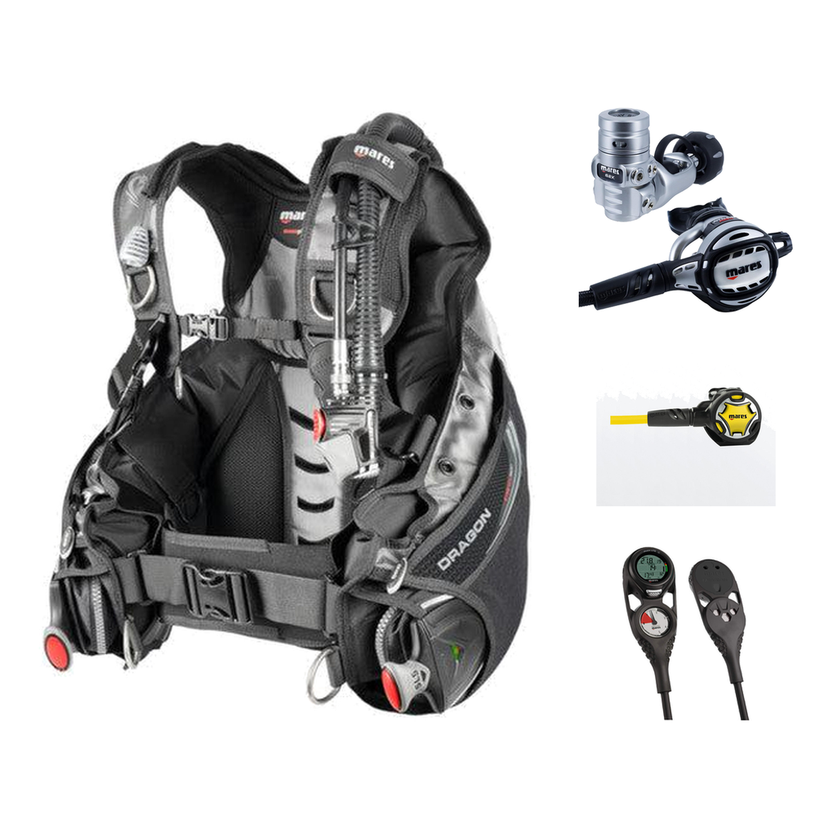 Mares Regulator + BCD Scuba Package – Dragon SLS BCD + Atlas ADJ 62X TBP Regulator + Dual Octopus + Mission 2 Console — incl…