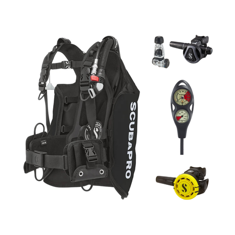 Scubapro Regulator + BCD Scuba Package – Navigator Lite BCD + MK17 EVO2/C370 Regulator + R105 Octopus + 2-Gauge Console — Bl…