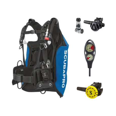 Scubapro Regulator + BCD Scuba Package – Navigator Lite BCD + MK17 EVO2/C370 Regulator + R105 Octopus + 2-Gauge Console — Bl…