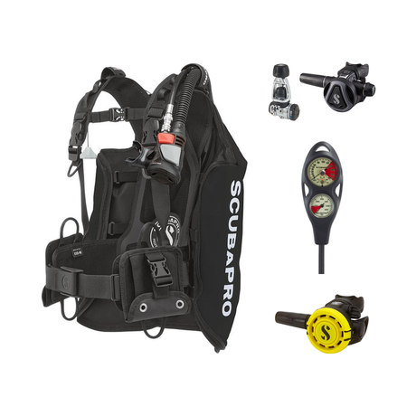 Scubapro Regulator + BCD Scuba Package – Navigator Lite BCD + MK17 EVO2/C370 Regulator + R105 Octopus + 2-Gauge Console — Bl…