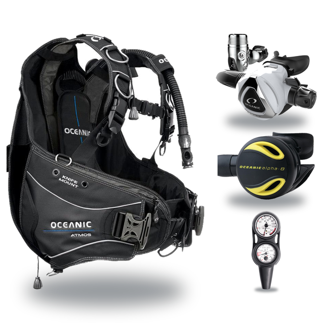 Oceanic Regulator + BCD Scuba Package – Atmos BCD + Delta 5 + EDX Regulator + Alpha 8 Octopus + Maxdepth Gauge Console — inc…